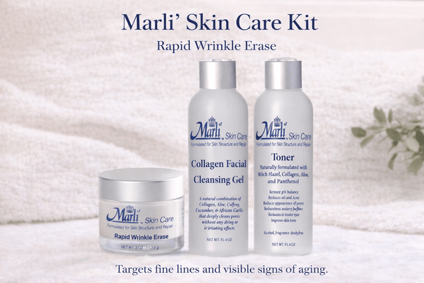 Marli Skin Care Skin Care Rapid Wrinkle Erase Marli Complete Skin Care Kit (With Rapid Wrinkle Erase Cream, Collagen Facial Cleanser Gel, & pH Balancing Toner)