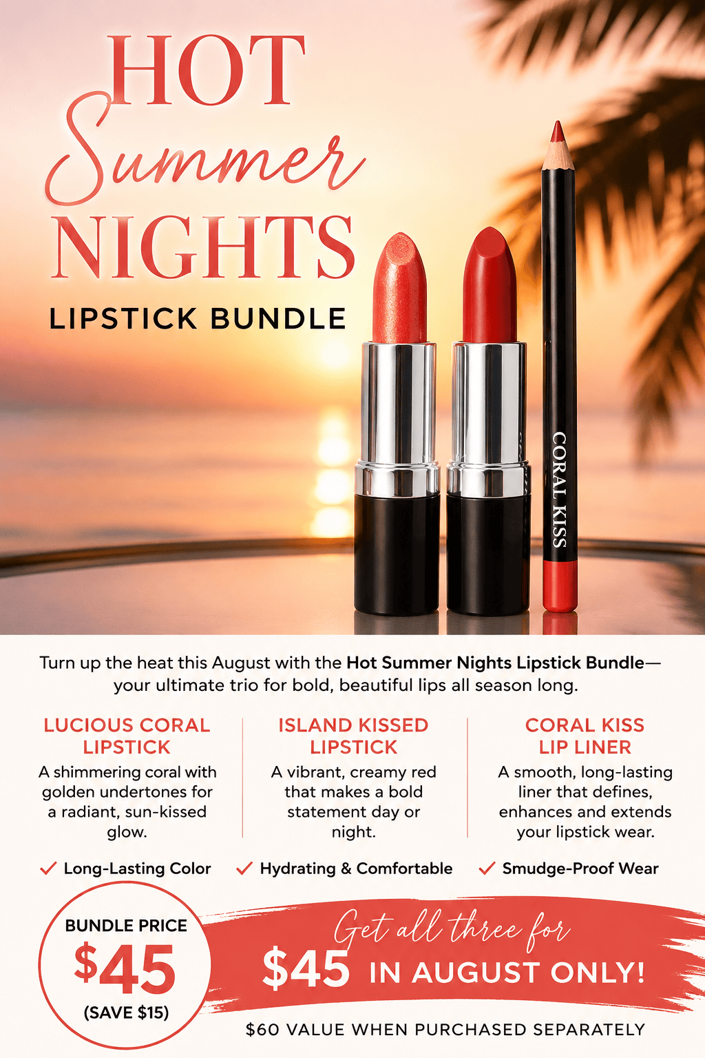 Danyel Cosmetics & Marli Skin Care Lipstick HOT SUMMER NIGHTS LIP COLLECTION