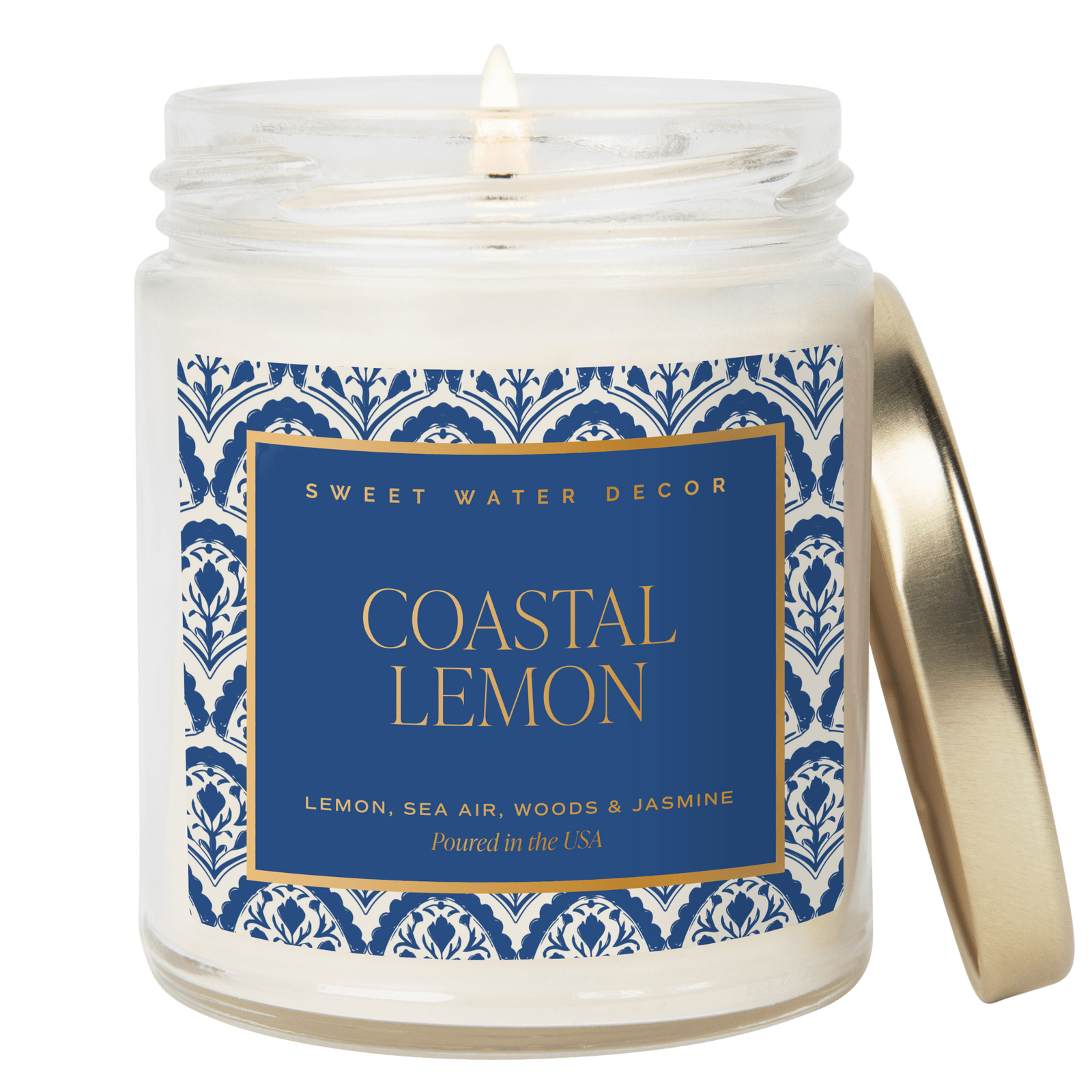 Sweet Water Decor Candles Coastal Lemon Soy Candle - Clear Patterned Jar - 9 oz