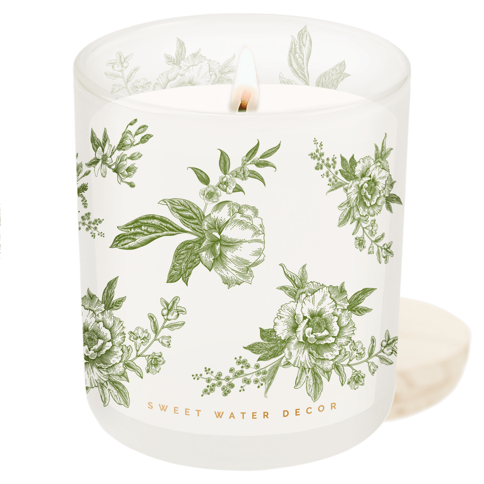 Sweet Water Decor Candles Green Floral Soy Candle - White Translucent Tinted Glass Jar - 12 oz (Lavender and Sage)