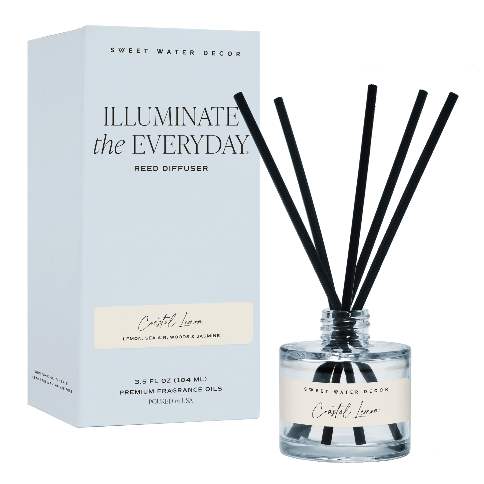 Sweet Water Decor Reed Diffusers Coastal Lemon Blue Tinted Glass Jar Reed Diffuser