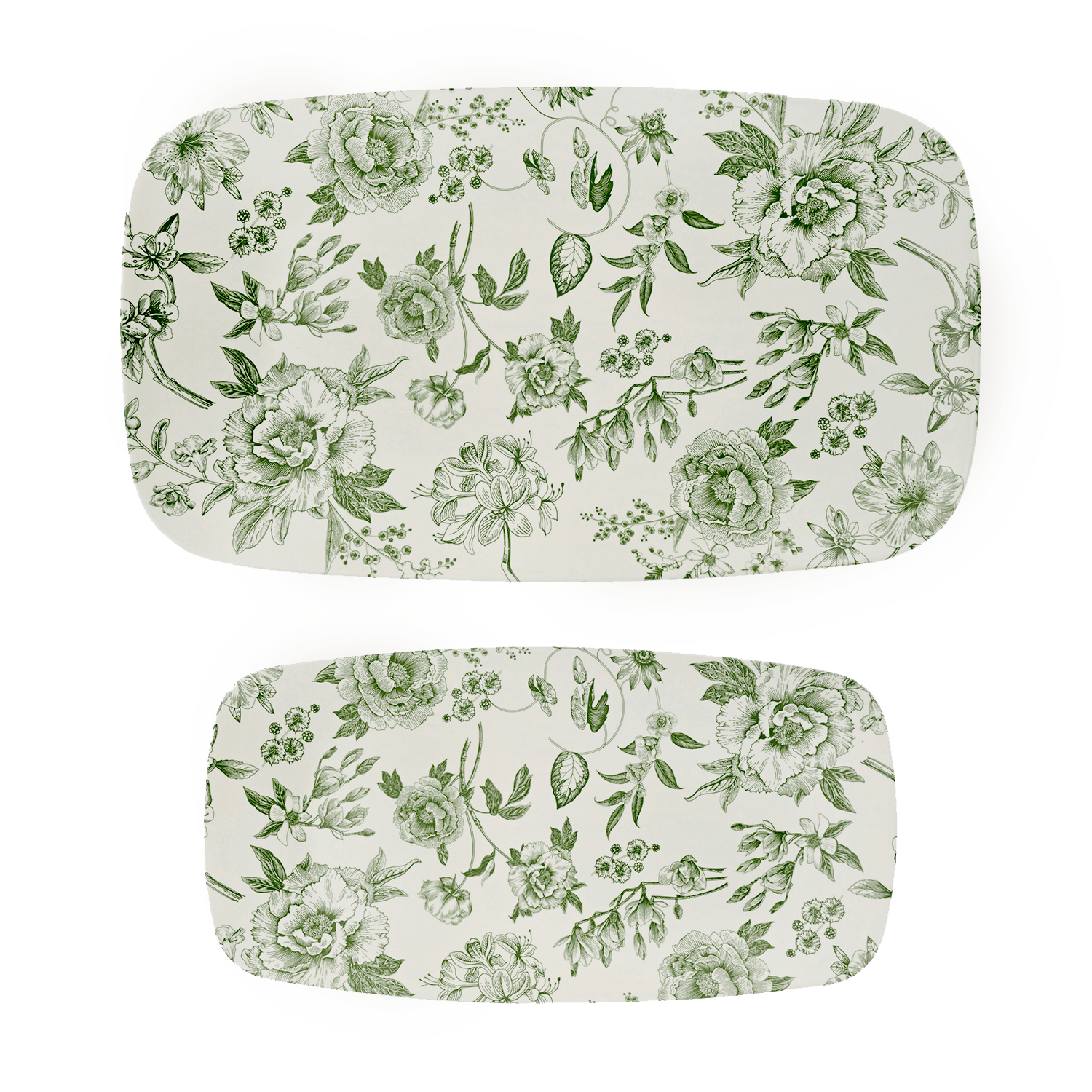 Sweet Water Decor SERVING TRAYS Green Delft Stacking Melamine Tray - set of 2