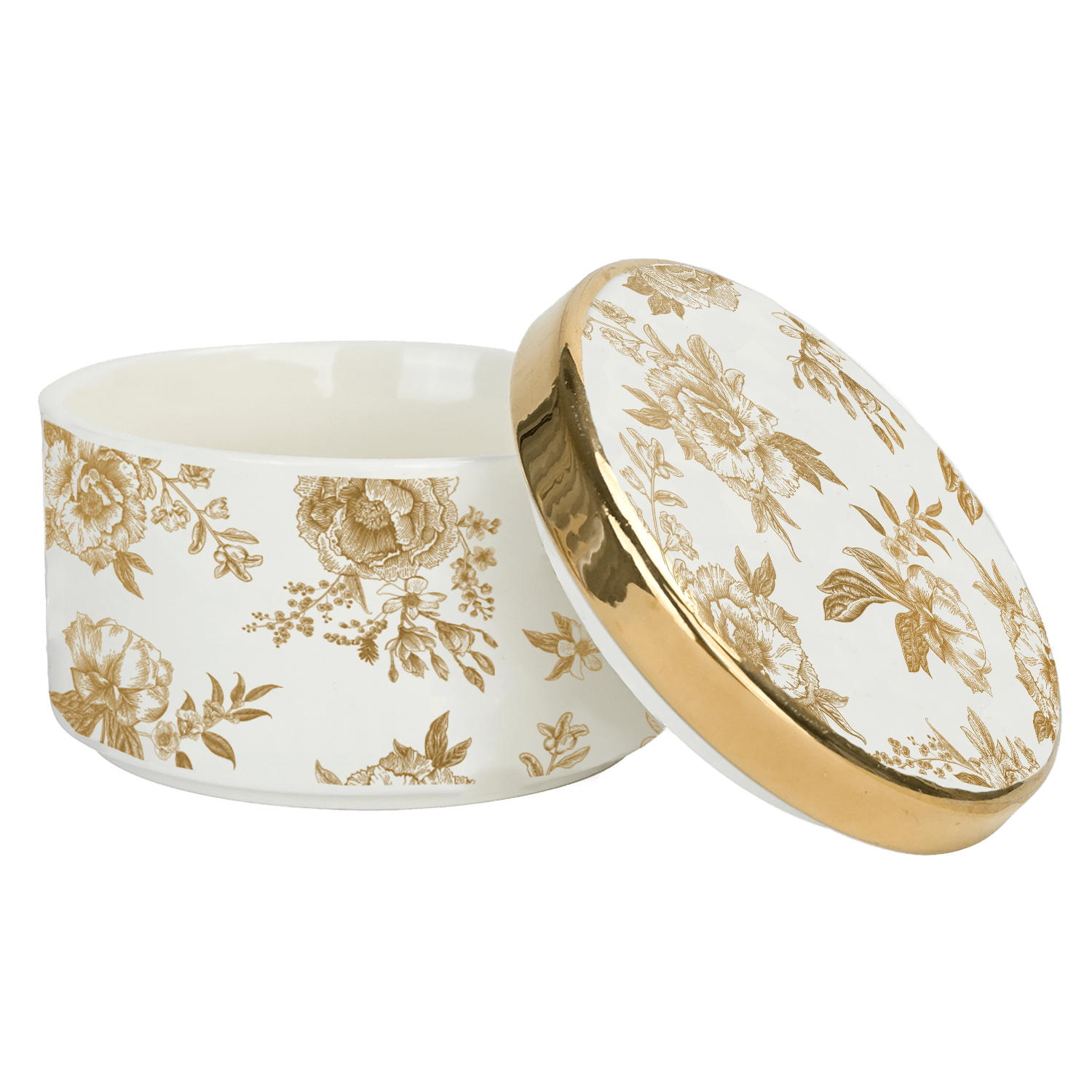 Sweet Water Decor Trinket Box Gold Delft Trinket Dish with Lid